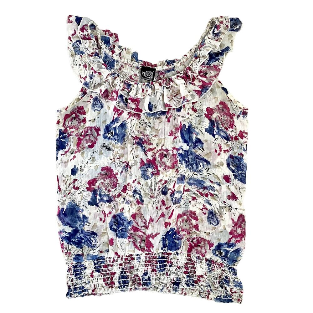 THX Thanx Collection Floral Blouse White, Pink, and Blue Top